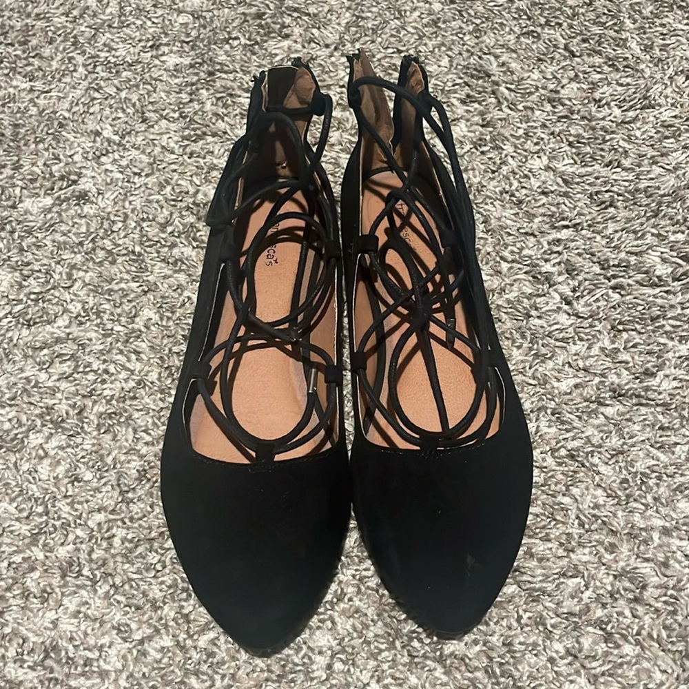 Barely worn black lace up flats size 8